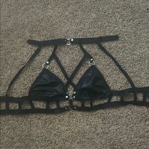 Black Harness-Style Bra with Geometric Straps